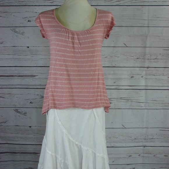 Dusty Rose Mauve Knit Crochet Back Top Tee MED - Picture 2 of 13
